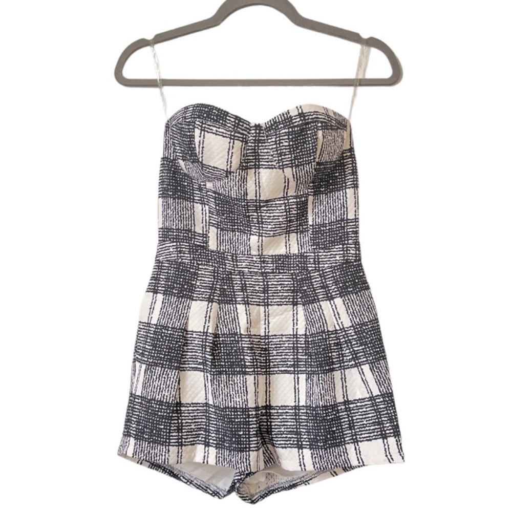 Hot & Delicious Romper Womens Small Black & White Plaid Sleeveless Bandeau